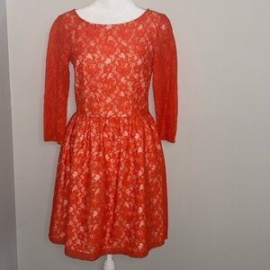 French Connection Orange Lace Mini Dress Size 4